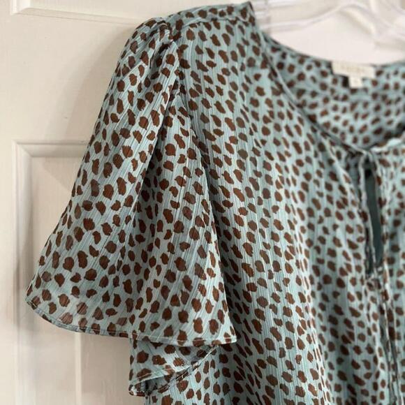 Laura Petites Teal Animal Print Metallic Short Sleeve Blouse 8 - Picture 5 of 15